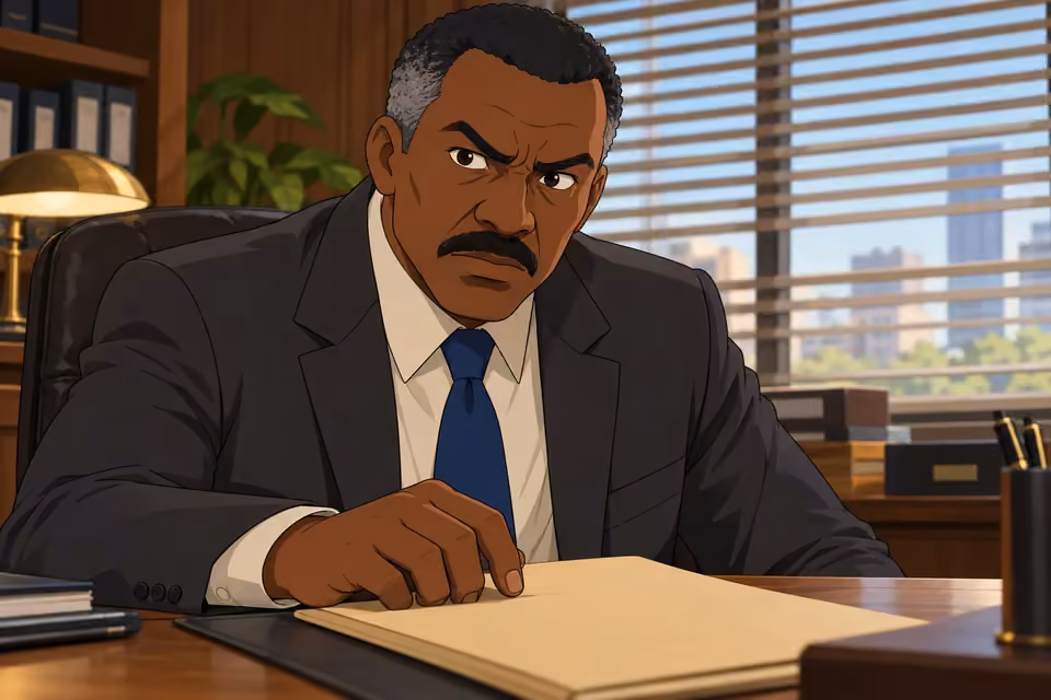 Cartoon illustration: Hassan reacts sharply as the scale of the deception becomes clear.