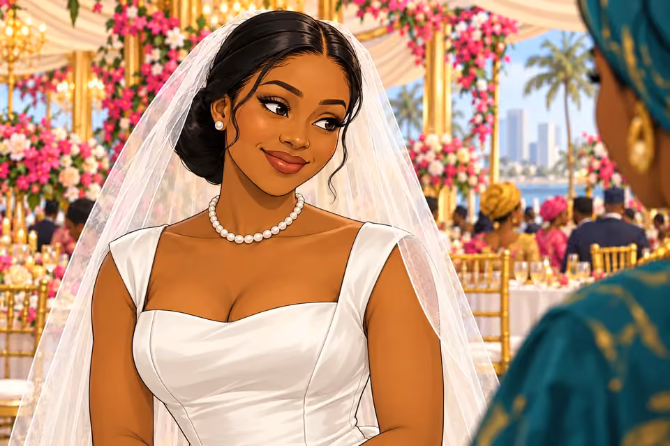 Amaka gives the guest a restrained, practiced smile.