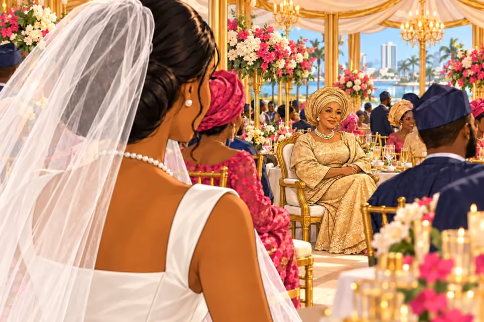 Amaka turns through a gap in the wedding crowd and spots Agnes seated across the marquee.
