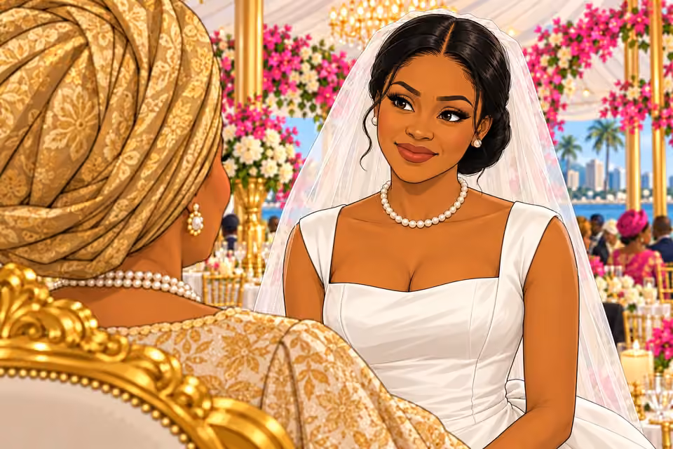 Amaka answers her mother with a tight, restrained smile.