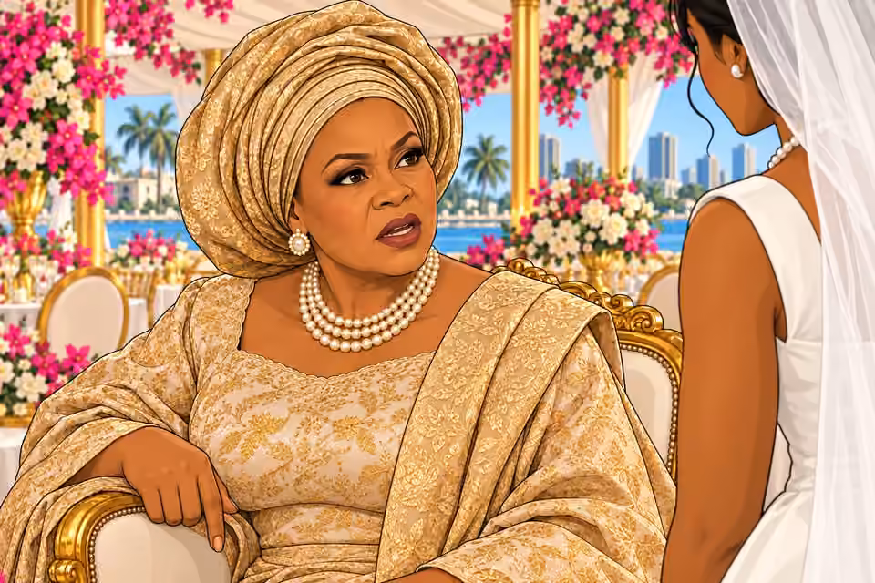 Agnes calls Uju a liability while Amaka stands beside her.