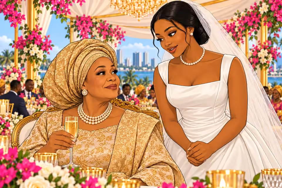 Amaka meets her mother’s eyes as she offers a toast.
