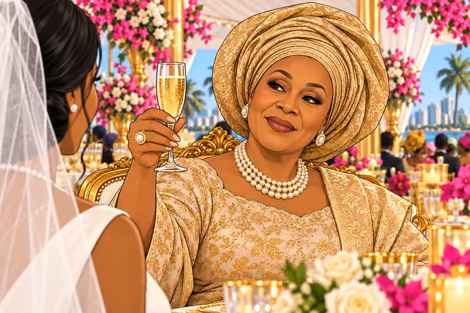 Agnes raises her glass toward Amaka.