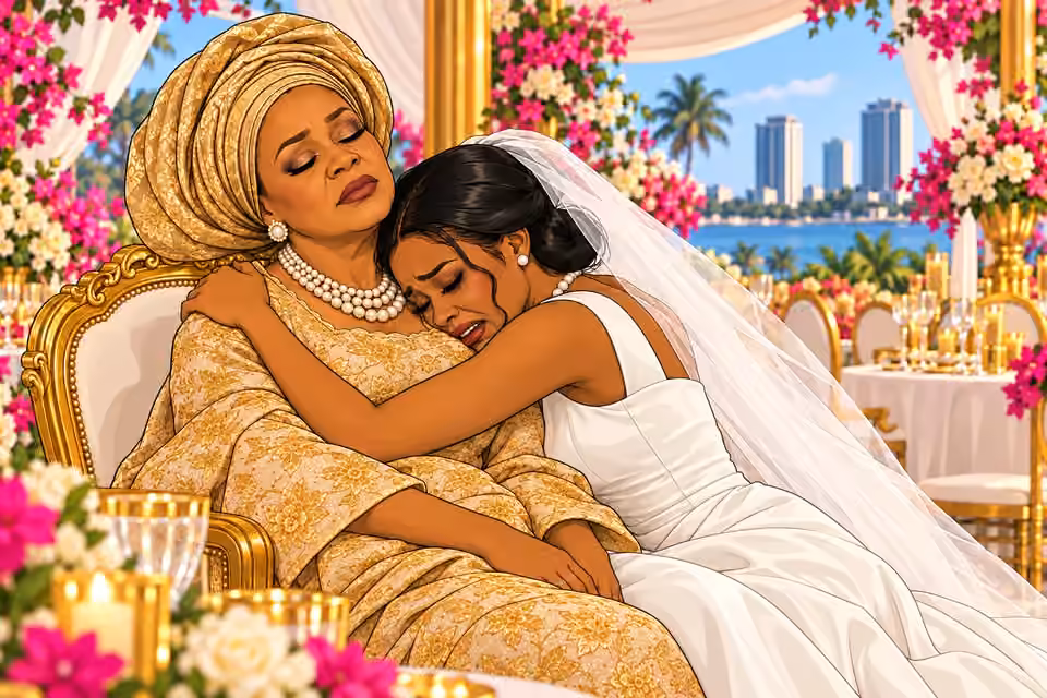 Amaka clings to her mother, sobbing into her shoulder.