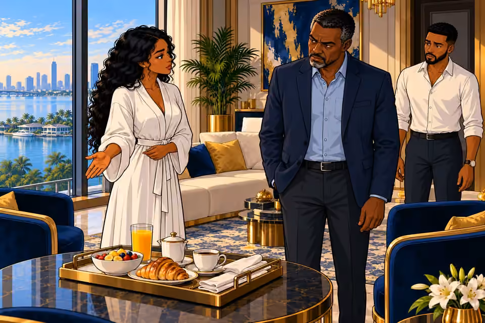 Amaka gestures for Musa to enter and offers tea.