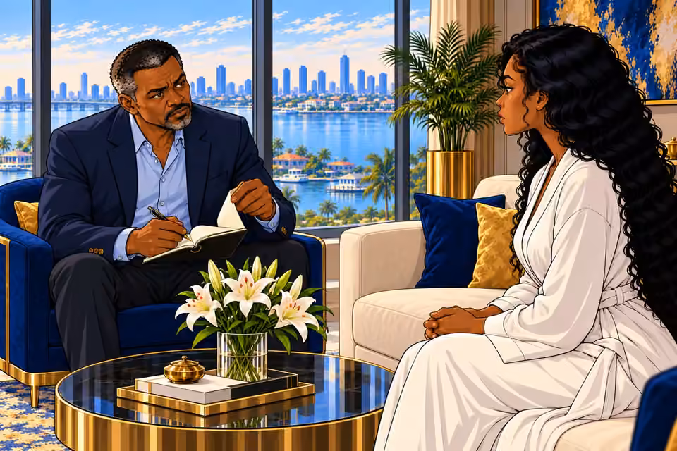 Musa turns a notebook page as he requests a list of associates.