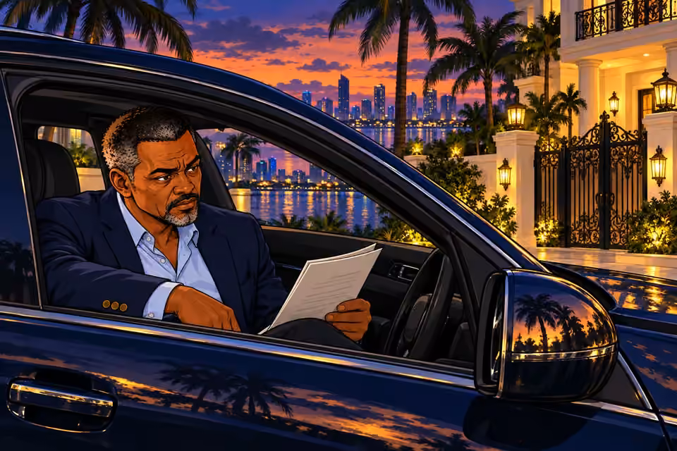 Musa reads quietly with the car window lowered beside the lagoon.