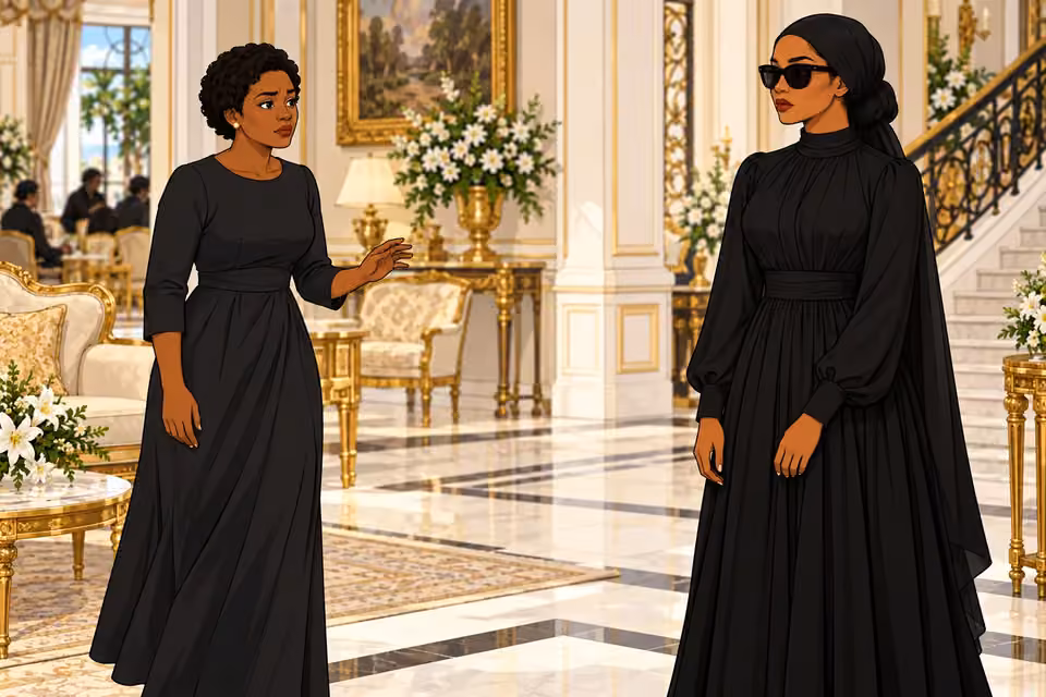 Uju steps forward to greet Amaka at the condolence visit.