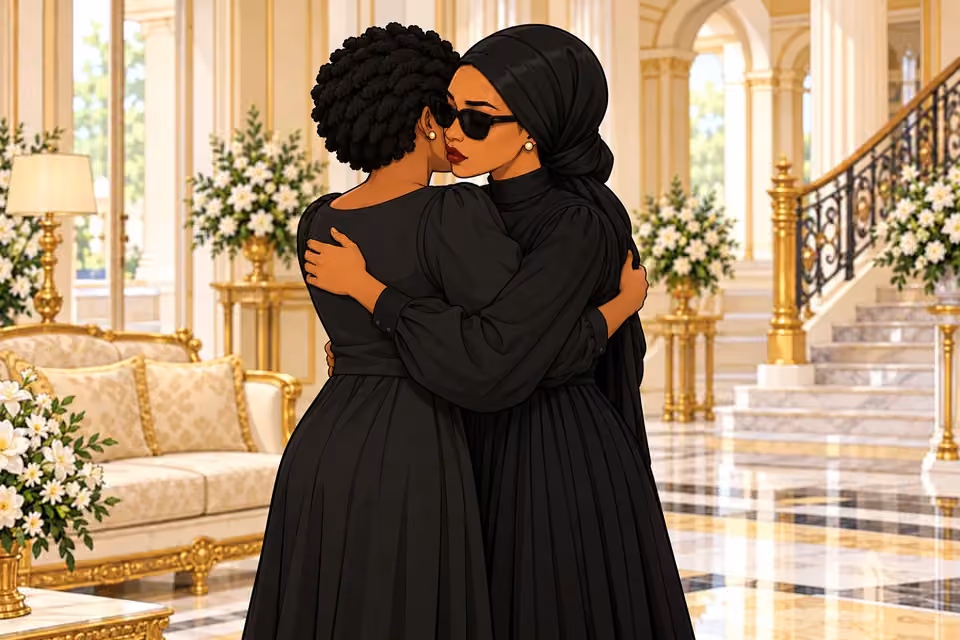 Amaka and Uju share a brief restrained embrace.