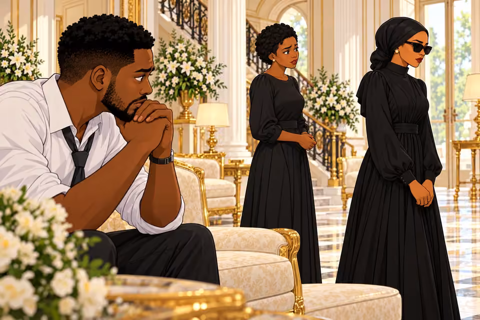 Chuka watches Amaka and Uju from across the lounge.