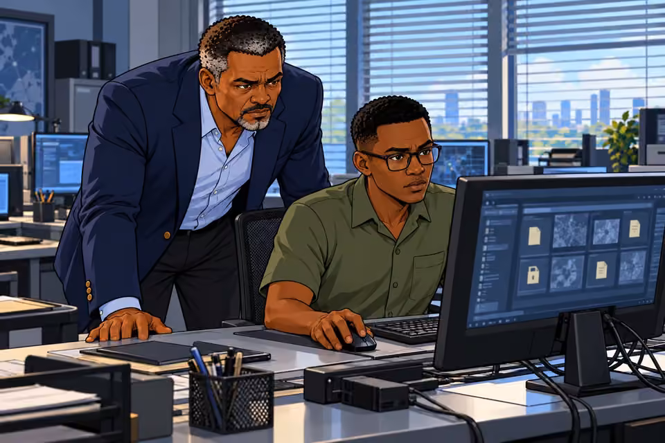 Musa examines the estate CCTV files in the State CID digital unit.