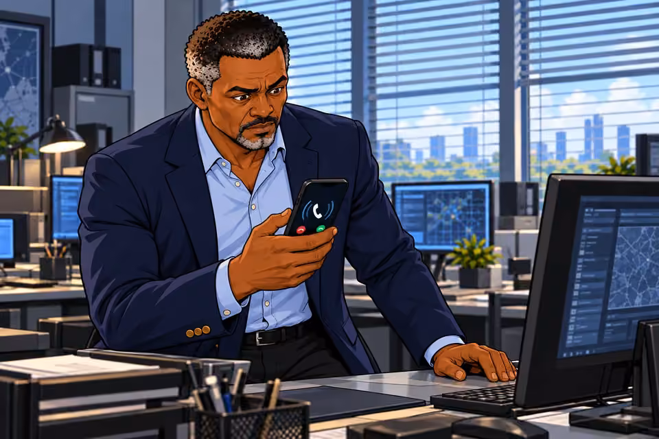 Musa notices an incoming call on his phone.