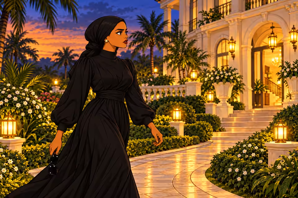 Amaka walks toward the mansion with a calculating gaze.