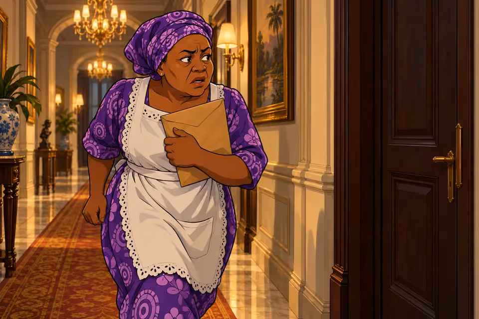 Mama Tutu grips a brown envelope while approaching the study anxiously.