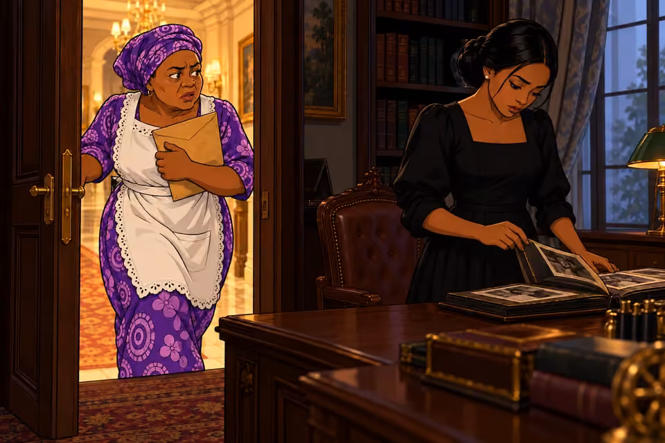 Mama Tutu opens Agnes’s study door with an envelope in hand.