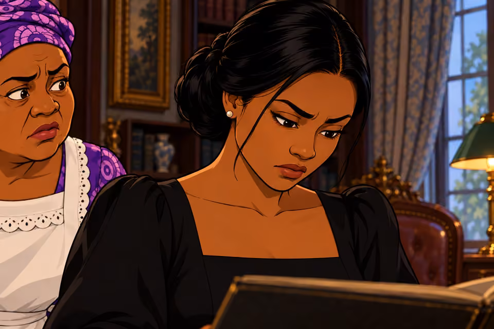 Amaka presses her lips together after seeing the contents.