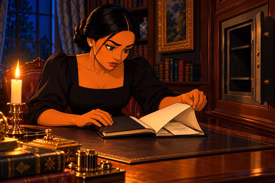 Amaka finds a handwritten note beneath the journal’s last page.