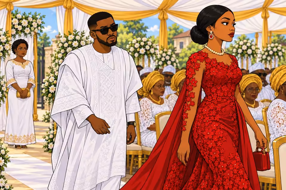 Chuka follows Amaka at the funeral while Uju observes from the back.