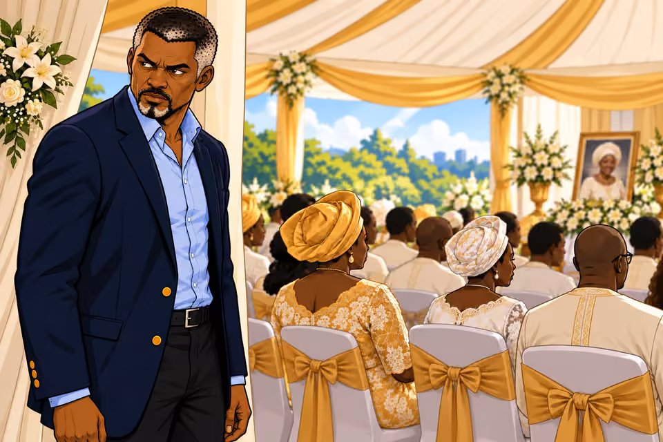Musa scans the mourners gathered under the marquee.