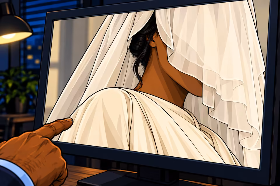 Musa focuses on the reflected hair, shoulder and jawline.