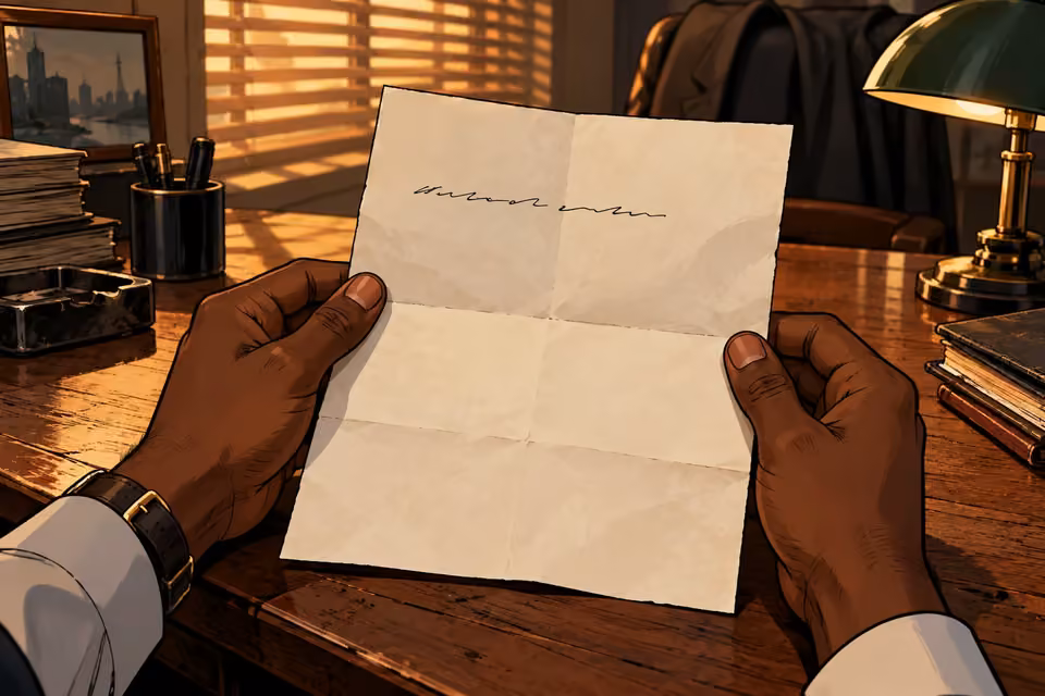 Musa holds a mysterious unsigned note containing a single line.