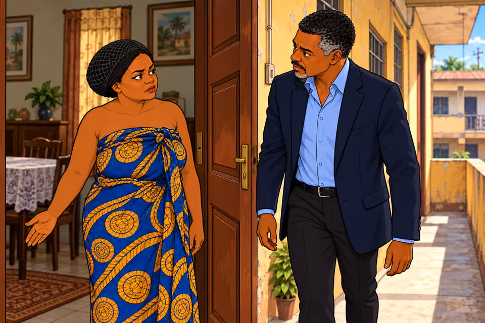 Ngozi steps aside to let Musa into her flat.