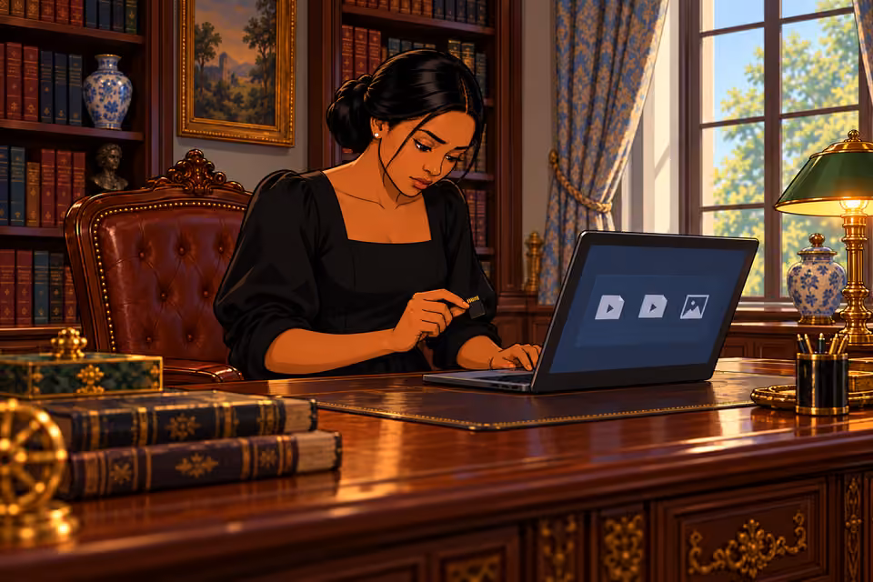 Amaka prepares to examine the memory card in Agnes’s study.