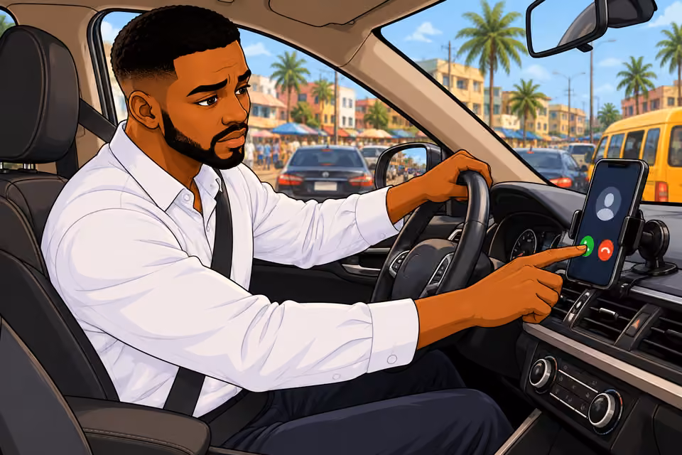 Chuka answers Amaka’s call while driving.