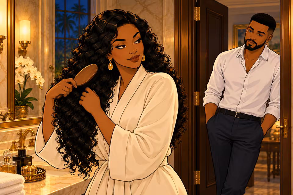 Amaka answers Chuka while continuing to brush her hair.