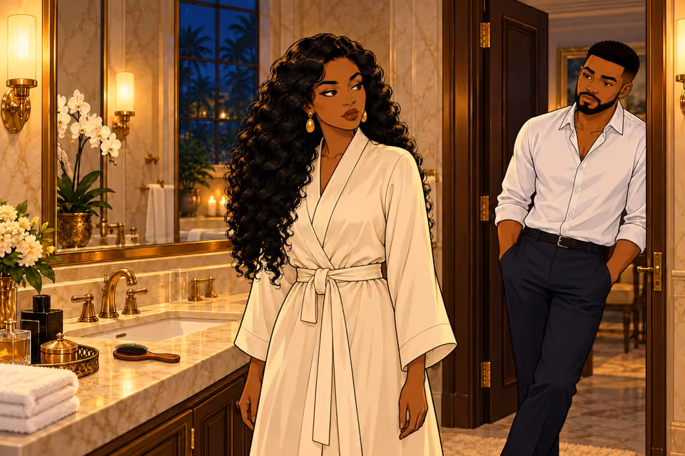 Amaka turns to face Chuka with a flat expression.