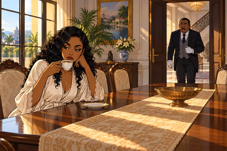 Amaka sips black coffee as the breathless butler interrupts her morning.