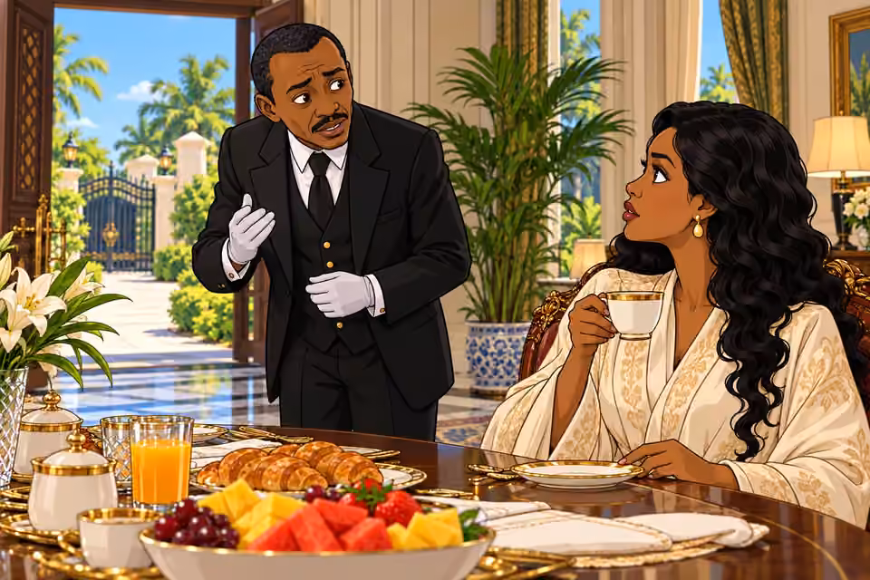 The butler gives Amaka the unexpected visitor’s name.