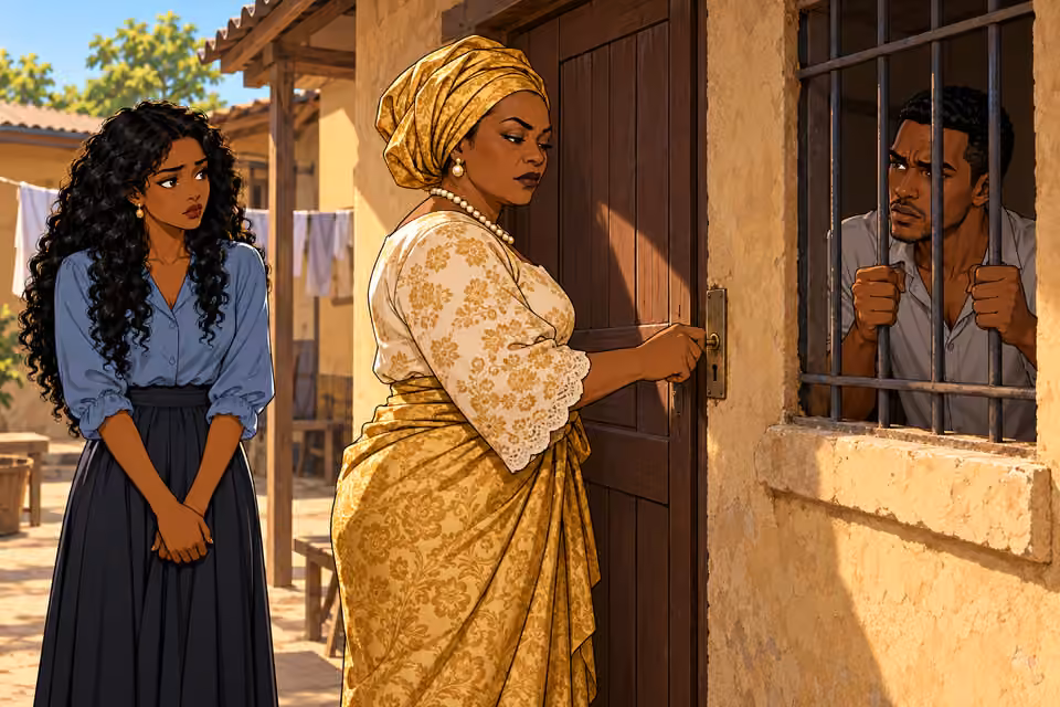 Young Amaka watches Agnes lock Ikenna inside the servants’ quarters.