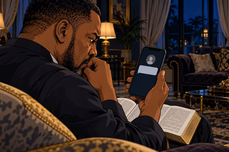 Gabriel stares at the threatening anonymous message on his phone.