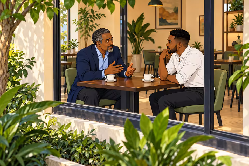 The quiet Lekki cafe shelters the informal meeting.