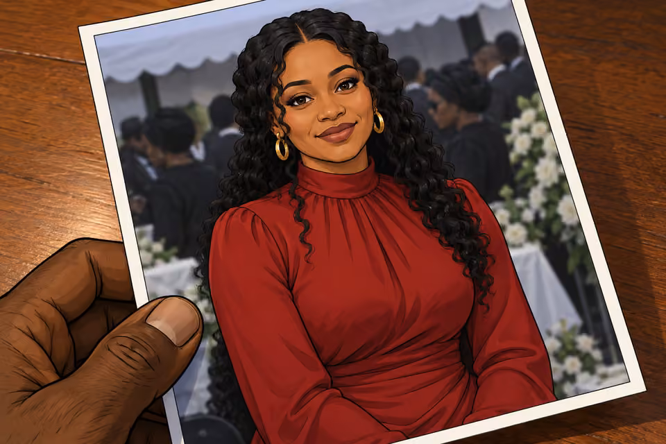 Musa studies the woman in red at the funeral.