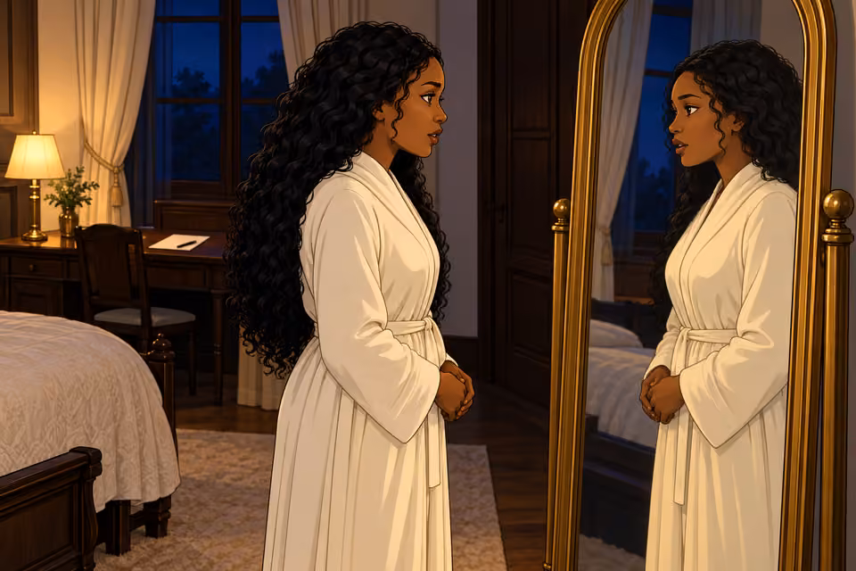 Amaka quietly tells her reflection they are circling.