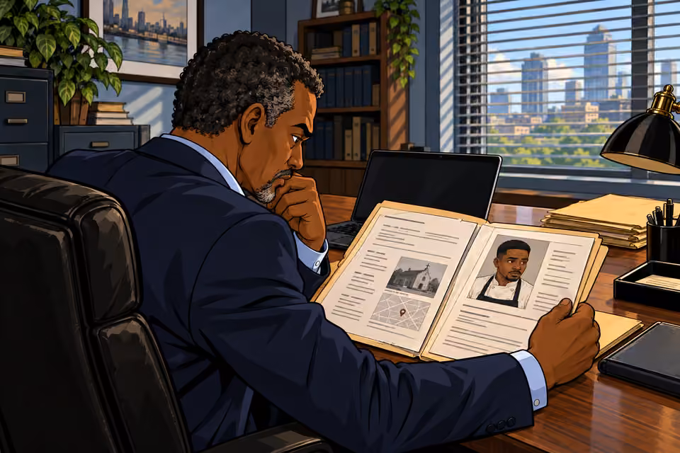Musa studies the missing cook’s personnel file.