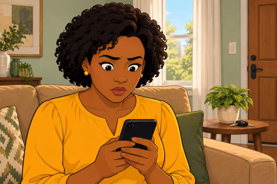 Uju stares at the message.