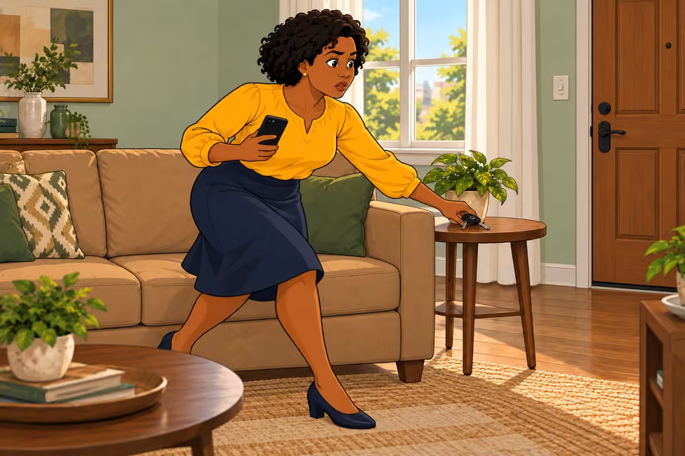 Uju rises and snatches her car keys.