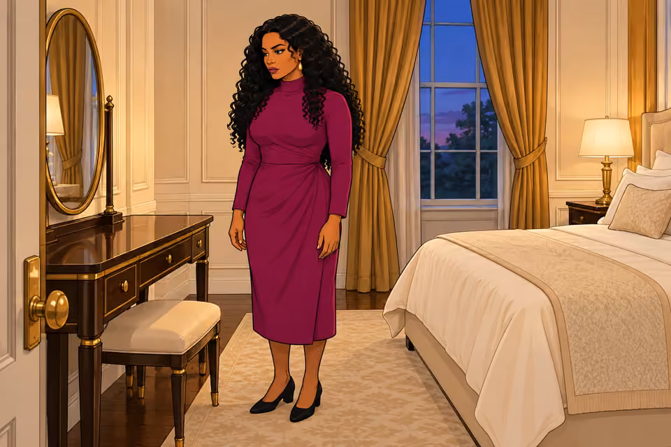 Amaka stands alone in her mother’s cleaned bedroom.