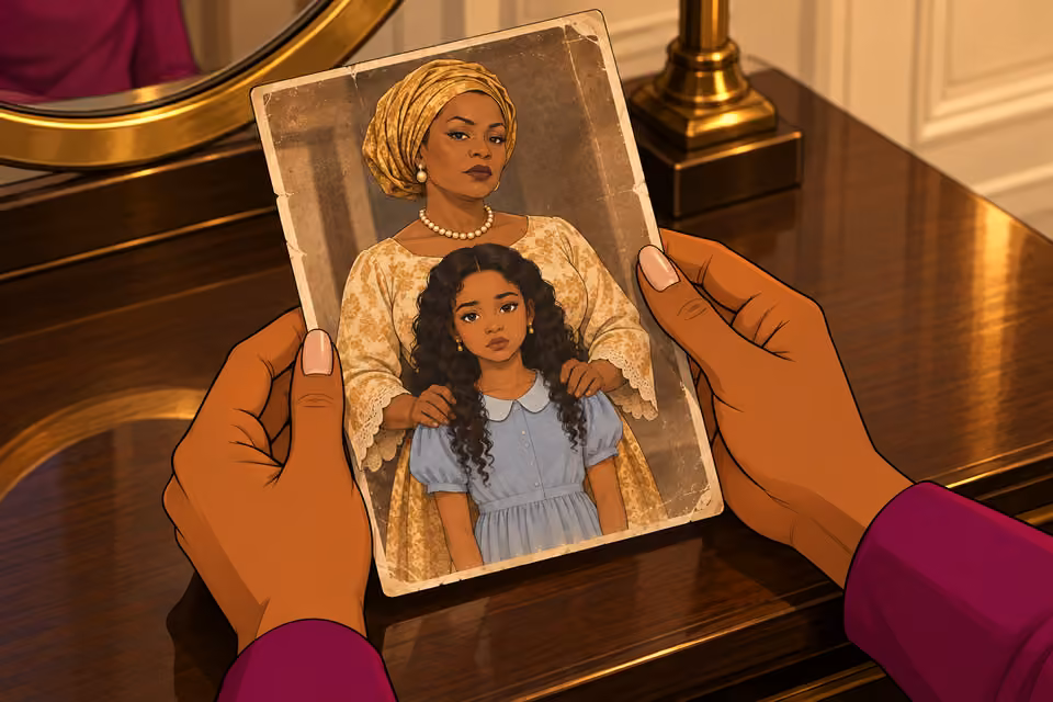 The photograph shows ten-year-old Amaka with Agnes behind her.