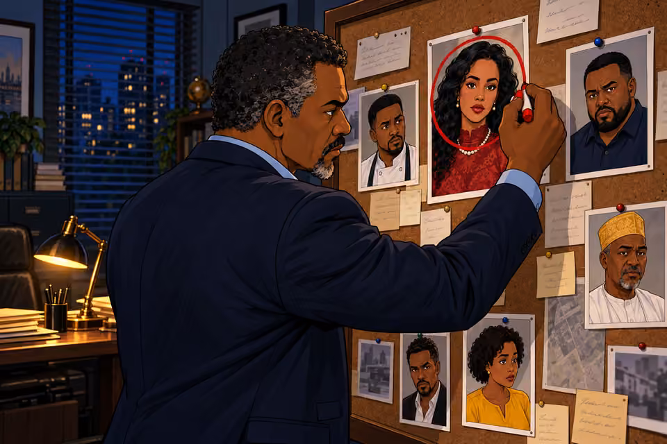 Musa carefully circles Amaka’s face in red.