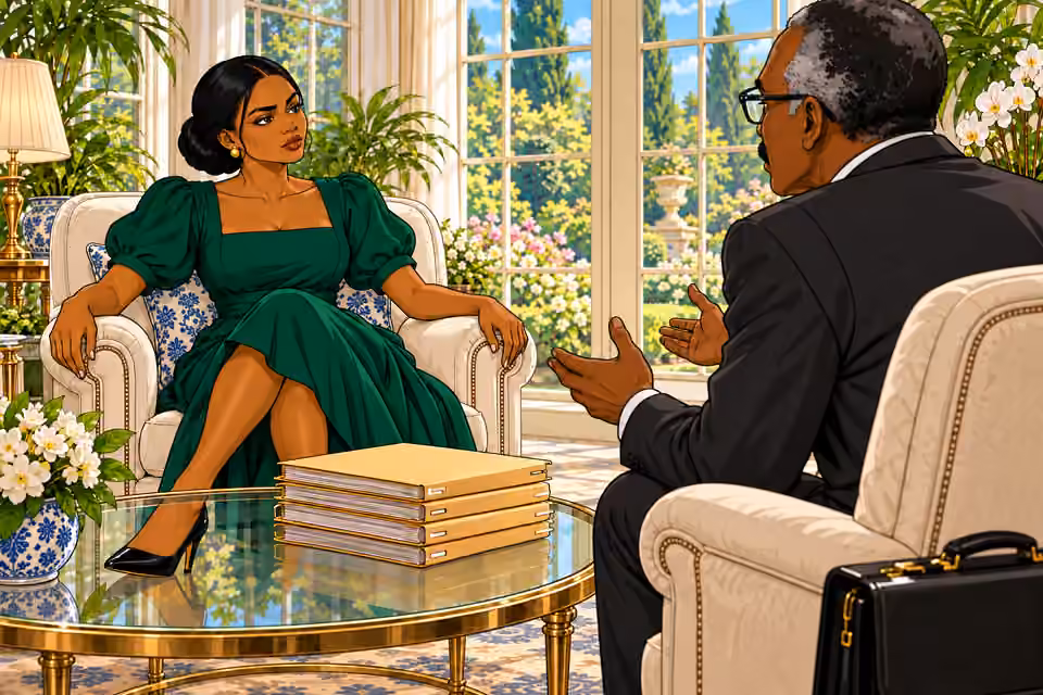 Amaka calmly crosses her legs and asks what Akinwale found.