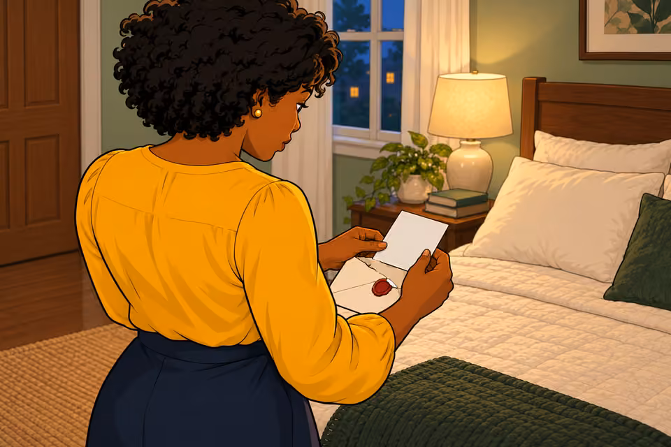 Uju opens the envelope and finds a photograph.