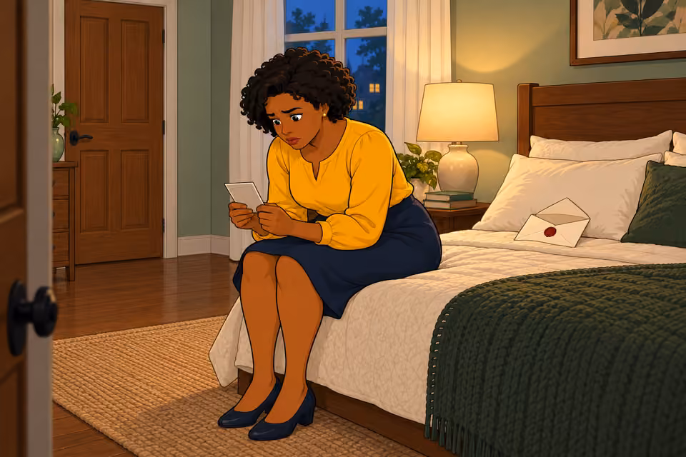 Uju sits on the bed, gripping the photograph.