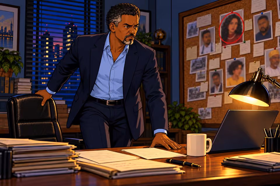 Musa stands after tracing the address.