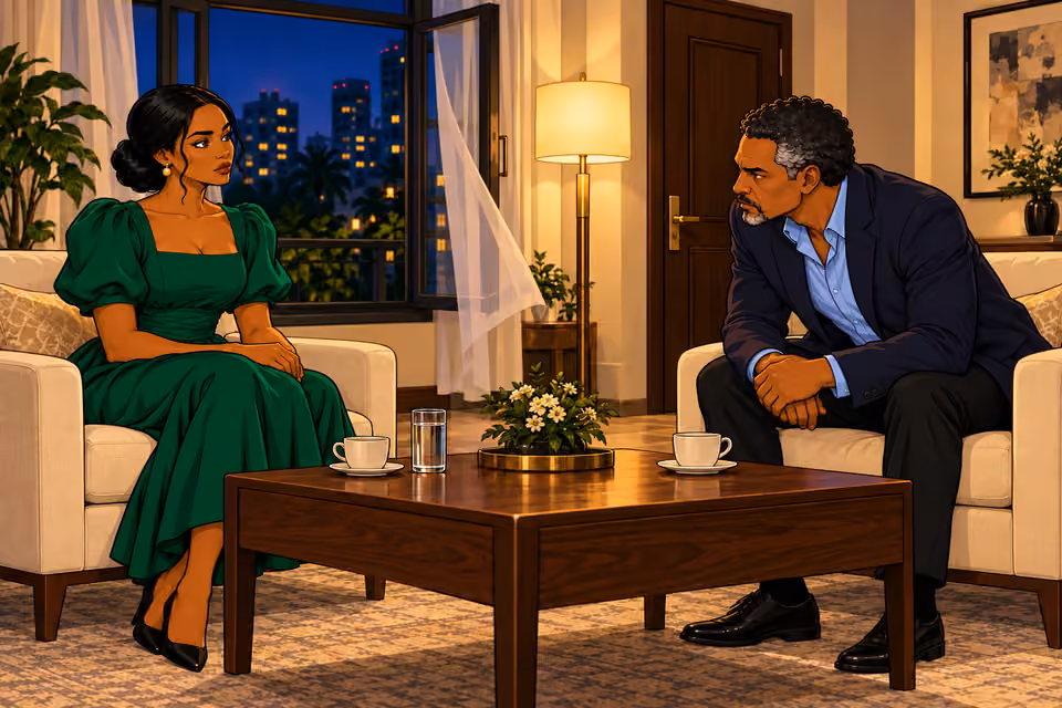 Musa leans forward and confronts Amaka with his theory.