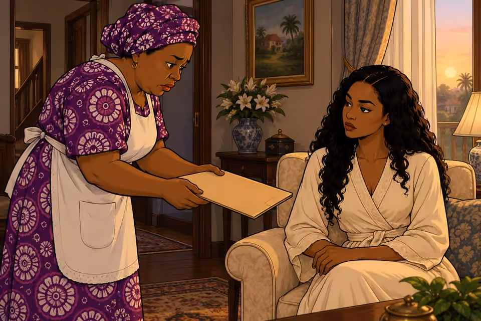 Mama Tutu offers Amaka a folder at dawn, avoiding her eyes.