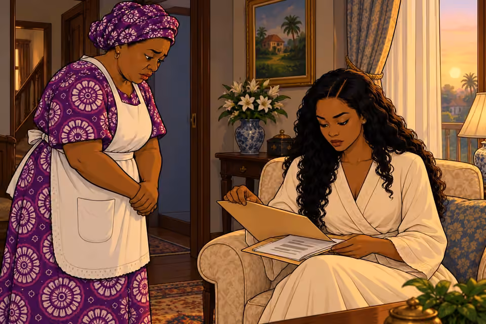Amaka slowly opens the folder while Mama Tutu waits beside her.